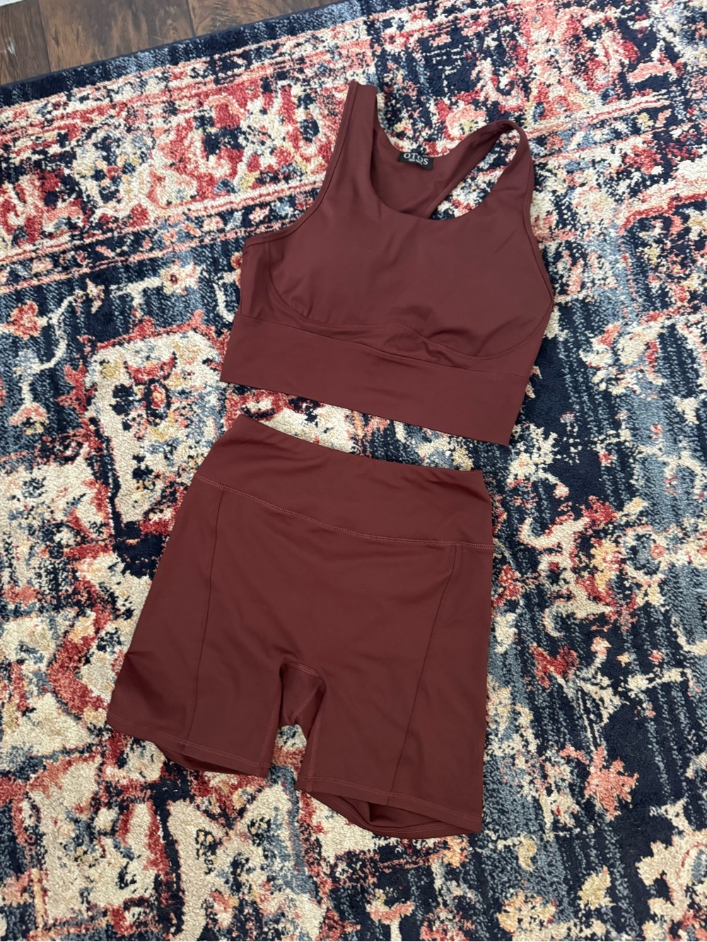 Warm brown Sports Bra and Bike Shorts Set no front seam